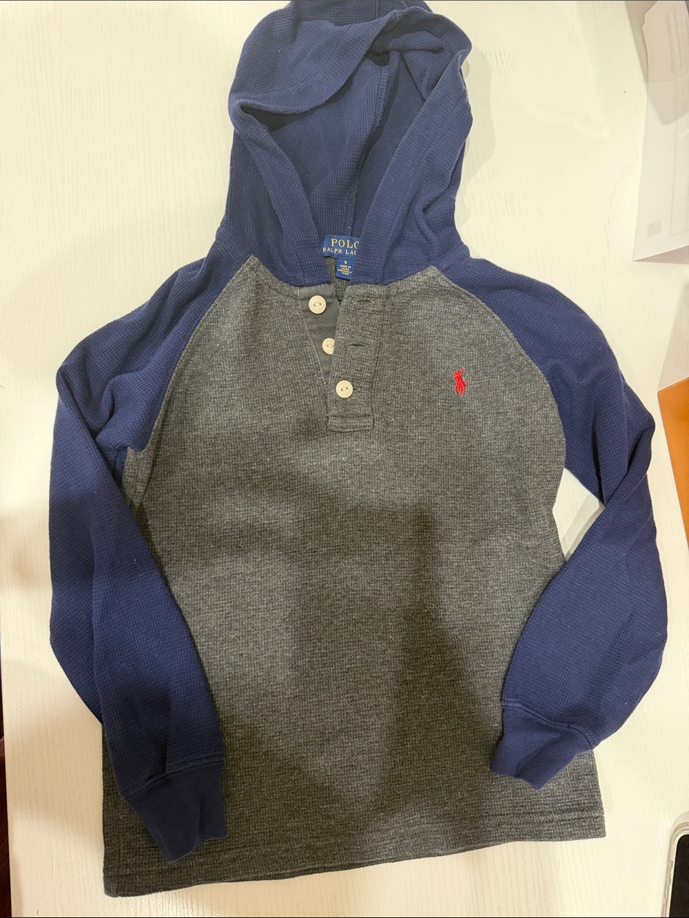 Polo by Ralph Lauren Navy & Gray Hooded Henley Sweatshirt